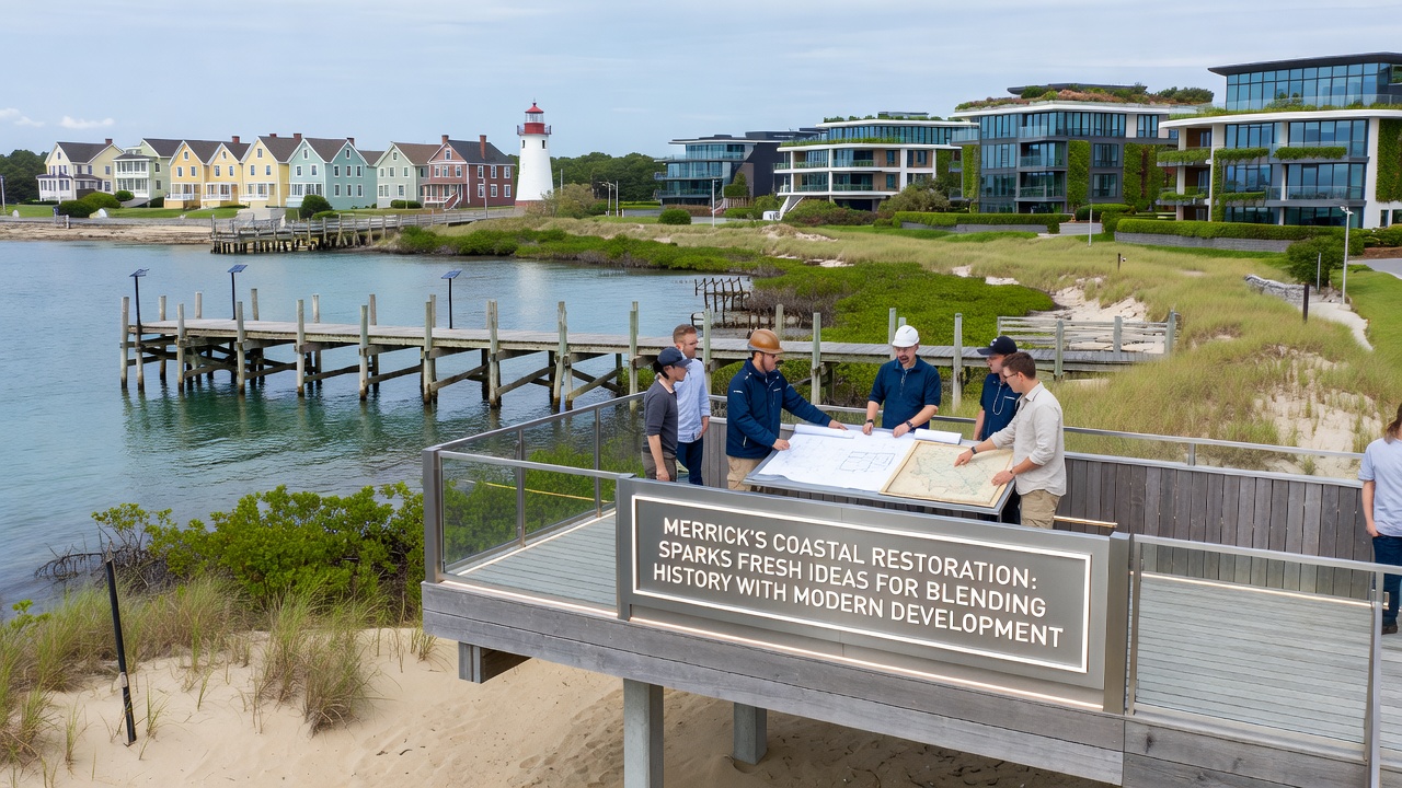 Modern development features blended with preserved historical coastal elements in Merrick